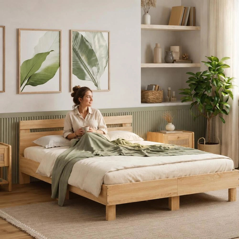Bed Frame With Headboard And LED Lighting, Sonoma Oak, 140x200cm