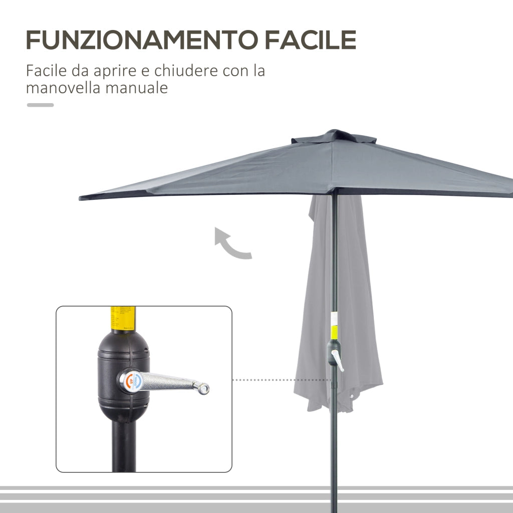 EasyComfort Ombrellone Semicircolare da Parete con Manovella, in Poliestere e Metallo, 2.7x2.4 m, Grigio