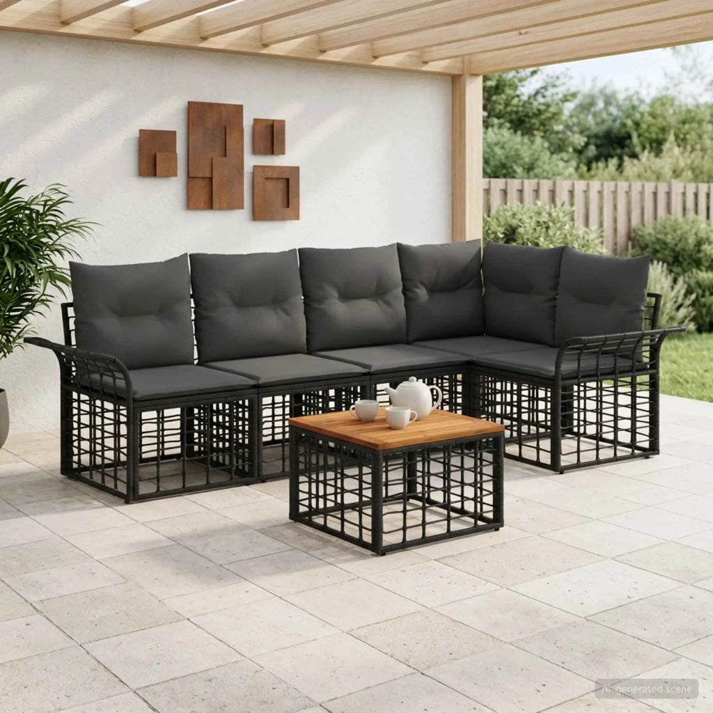 Set di divani da esterno 6 pcs Nero e Grigio scuro Poliestere 3437689