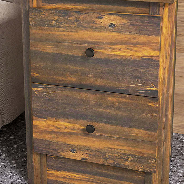 Comodino 2 Cassetti Stile Rustico 40x30x56 cm Marrone