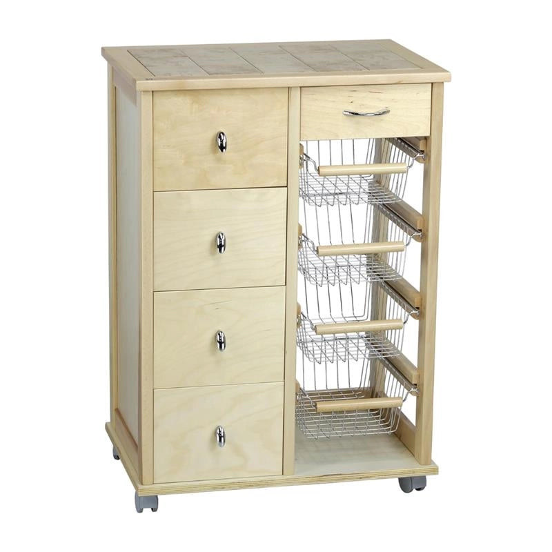 CASSETTIERA POKERINO+SALVASPAZIO NATURALE IN FAGGIO BASE INFERIORE MULTISTRATO DI BETULLA 5 CASSETTI PIANO MATTONELLE IN CERAMICA