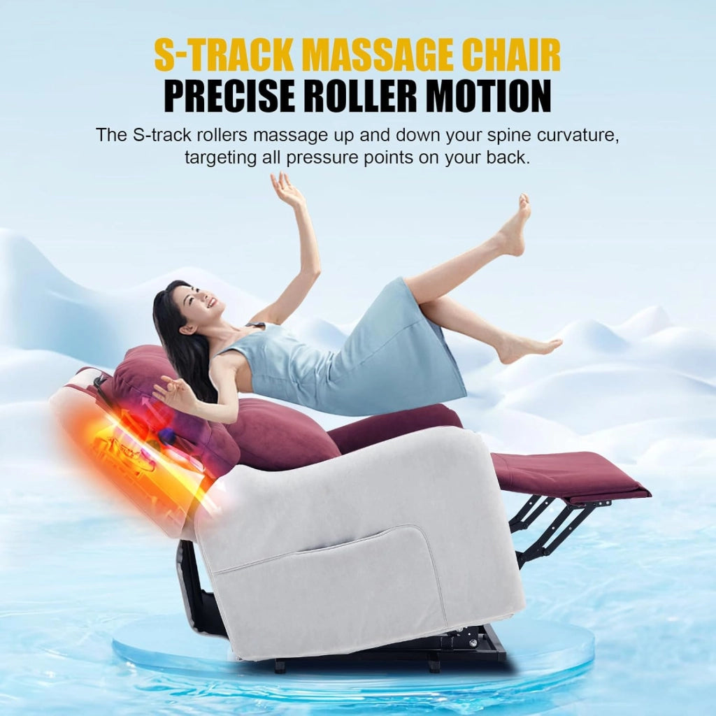 Poltrona massaggiante elettrica con Power Lift con funzione di massaggio SL, poltrona relax con telecomando con porta USB per anziani, schienale rimovibile, tessuto rosso