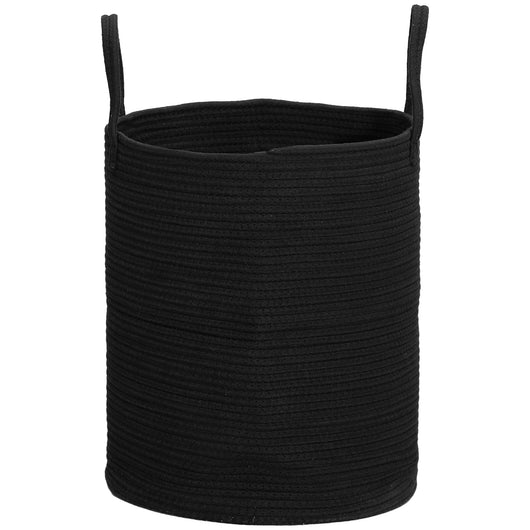 Cesto Portabiancheria Pieghevole con Manici 36L Ø38x45 cm in Cotone Naturale Nero