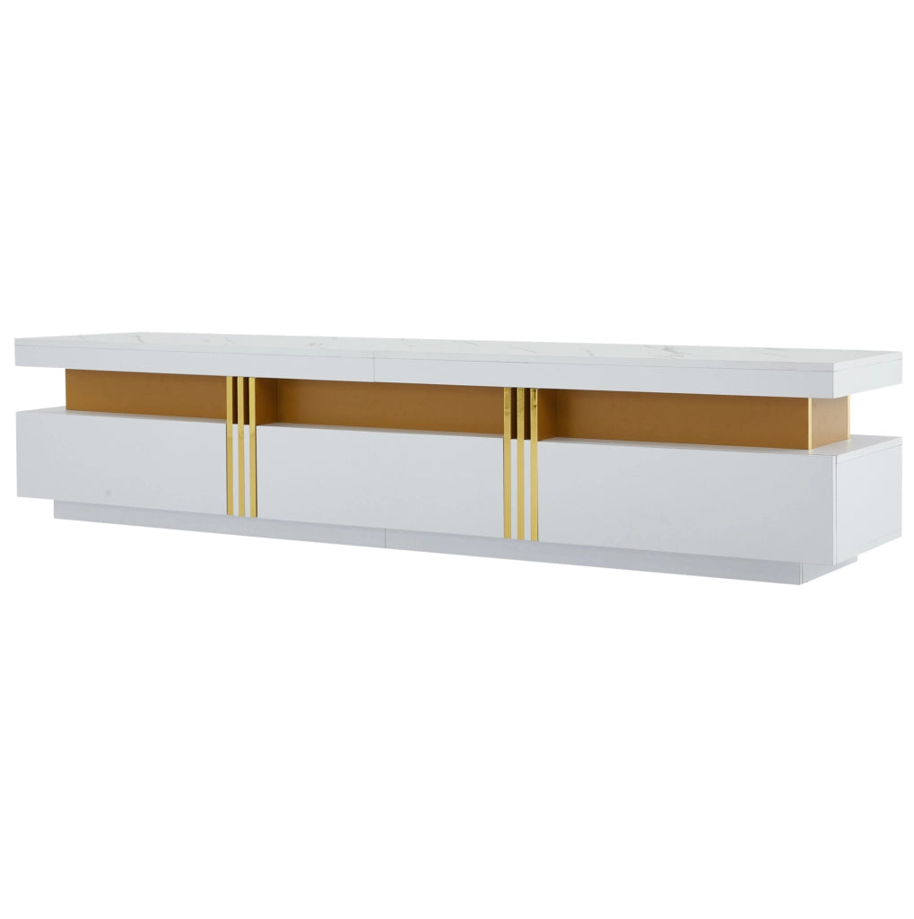 Mobile TV 200x40x42 cm effetto marmo; 3 cassetti; bianco