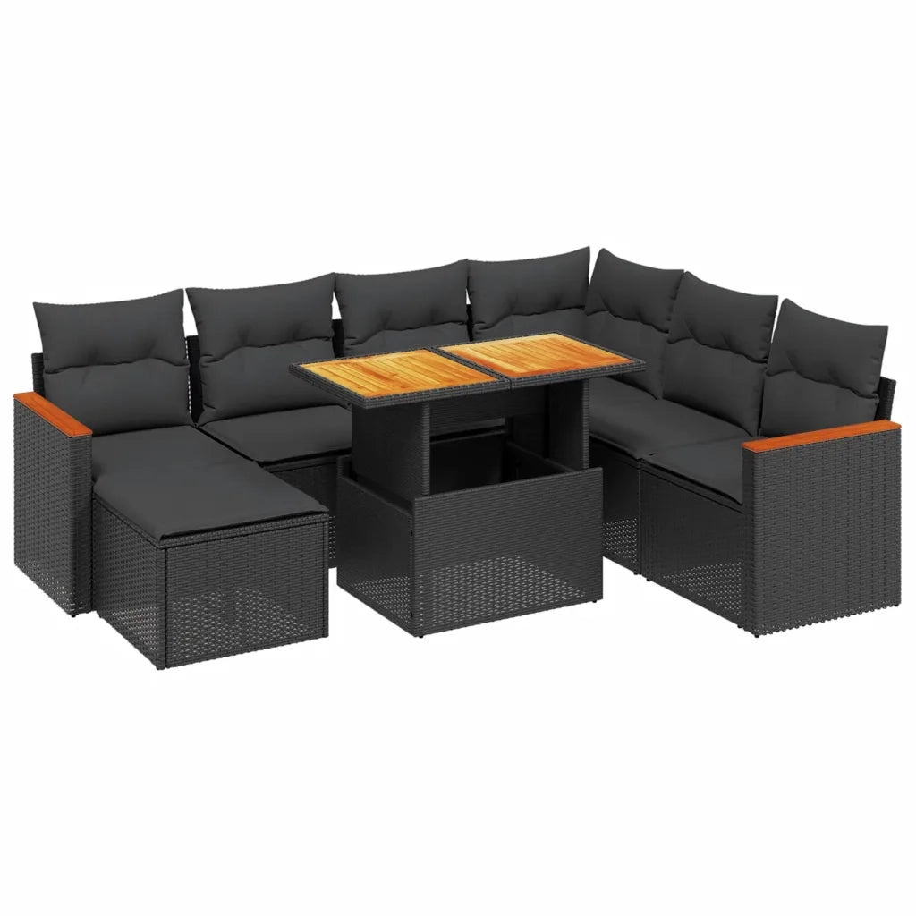 Set Divani da Giardino con Cuscini 8 pz Nero in Polyrattan 3276051
