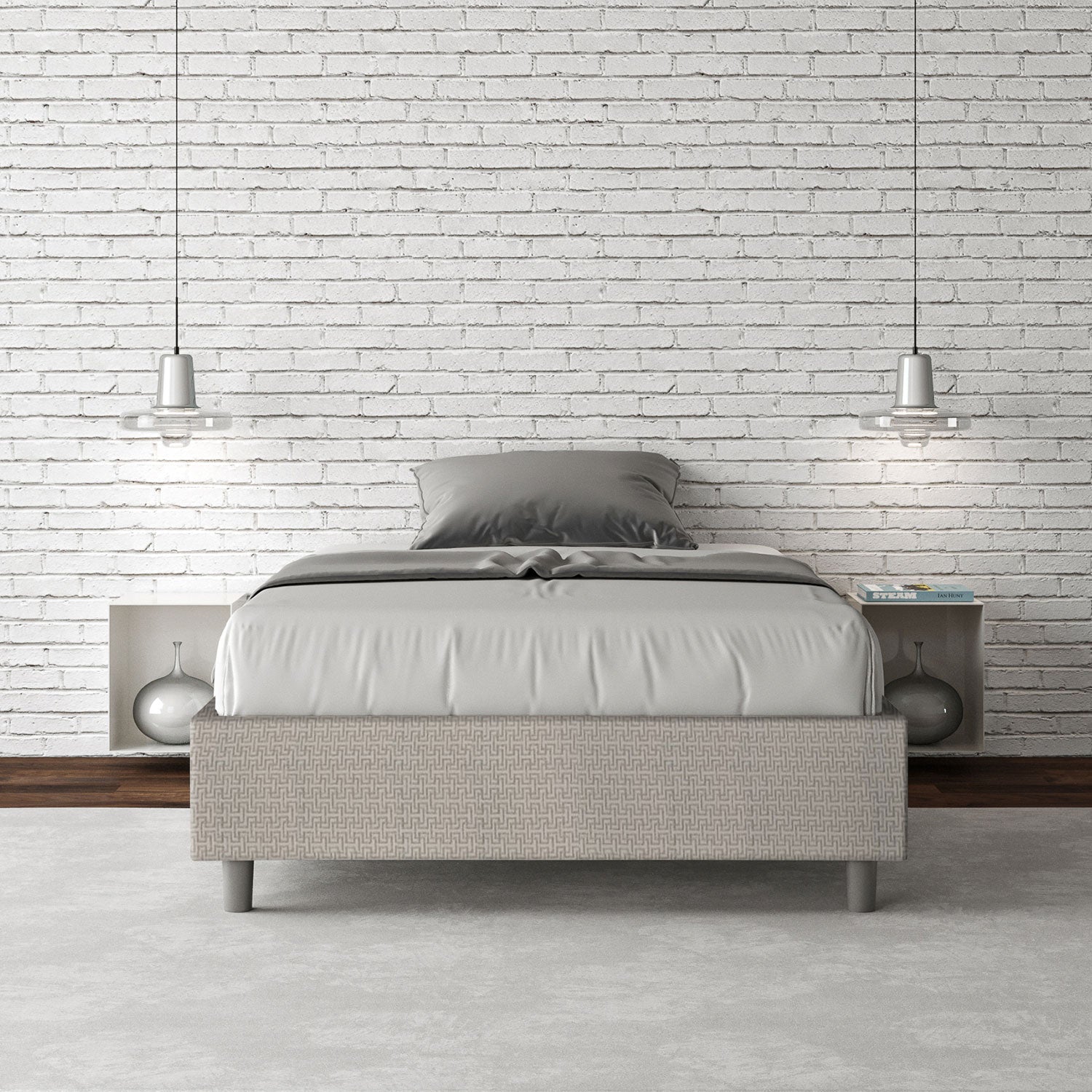 Letto 1 Piazza e Mezzo Sommier 120x190 cm con Rete Azelia Labirinto 01 Bianco