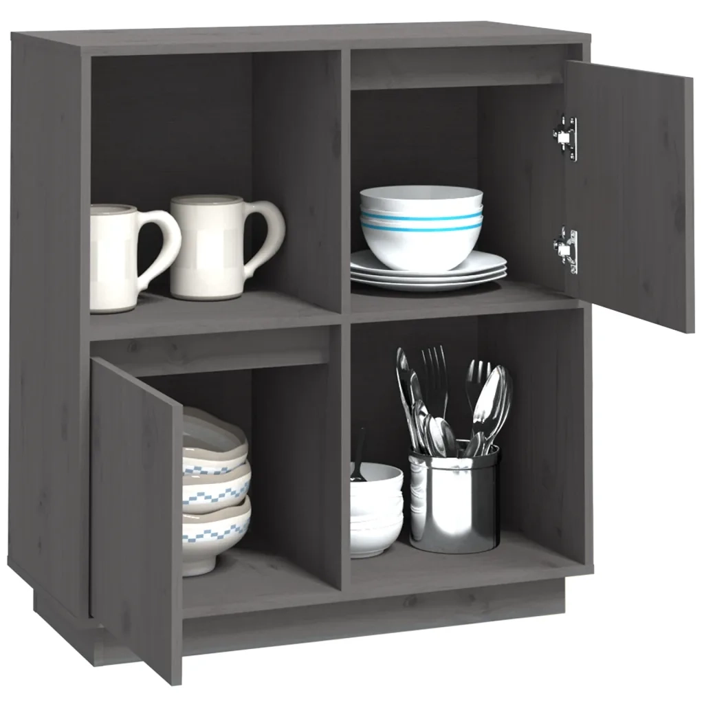 Credenza Grigia 74x35x80 cm in Legno Massello di Pino 814351