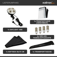 Set Softbox 50x70cm con 4 LED 35W, inclinazione di 135°, con diffusore, per illuminazione studio fotografico