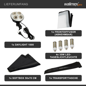 Set Softbox 50x70cm con 4 LED 35W, inclinazione di 135°, con diffusore, per illuminazione studio fotografico