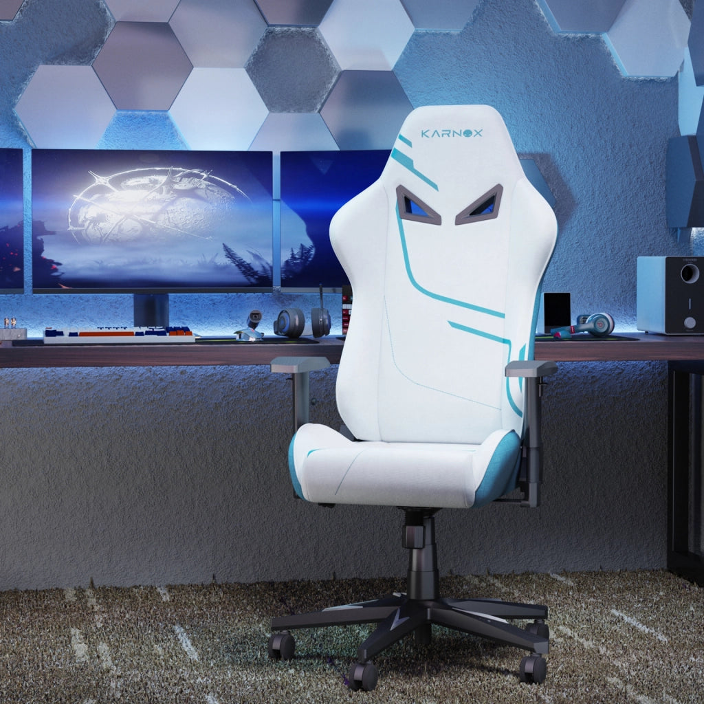 Sedia da gaming ergonomica - Zephmum - Regolabile in altezza con supporto lombare e poggiatesta, tessuto bianco e blu