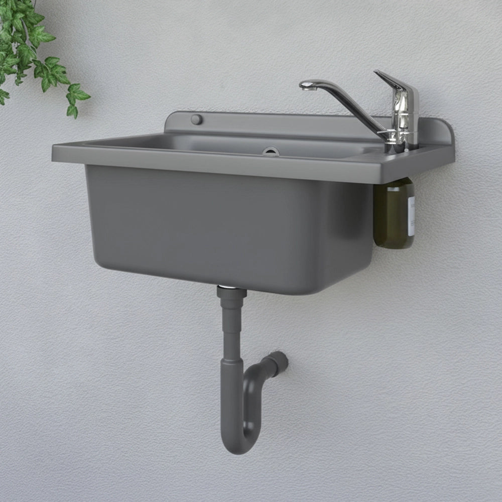 Pilozzo da muro 58x38 cm grigio in PVC con piletta in acciaio inclusa