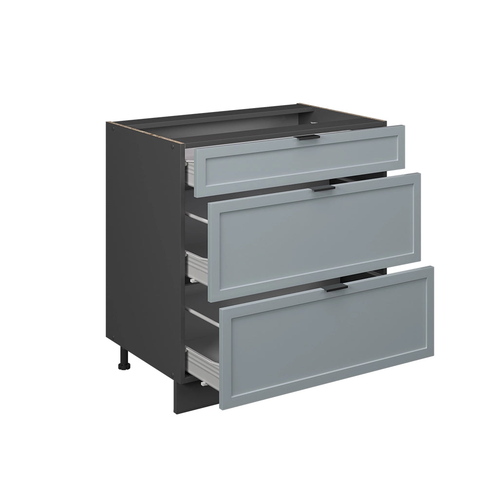 Mobiletto base per cucina Fame-Line Blu-grigio chiaro/Antracite 80 cm con 3 cassetti, PL Rovere Vicco