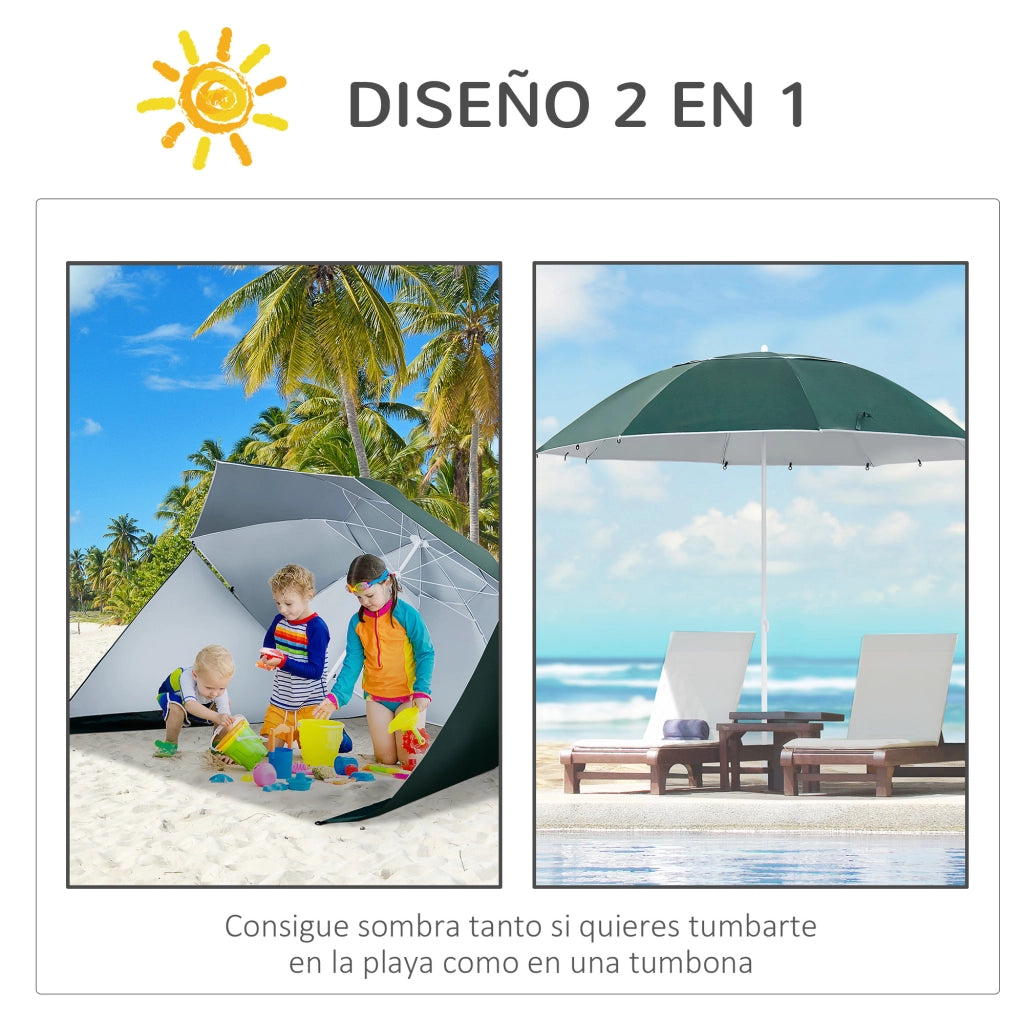 Ombrellone da Giardino 2 in 1 con 2 Pannelli Laterali ¨C Zephmum ¨C Verde ?210x222cm