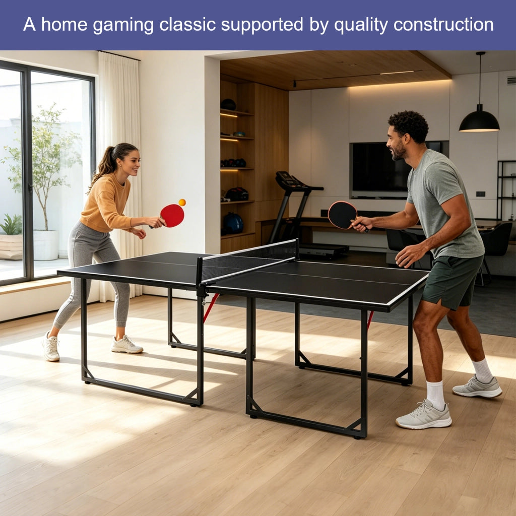 TAVOLO DA PING PONG Pieghevole 182x91 cm Nero con rete, 2 racchette e 3 palline