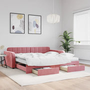 Divano Letto Estraibile con Cassetti Rosa 100x200 cm Velluto 3197011