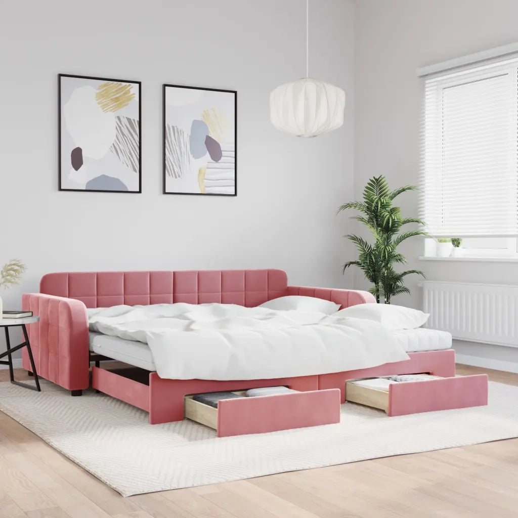 Divano Letto Estraibile con Cassetti Rosa 100x200 cm Velluto 3197011