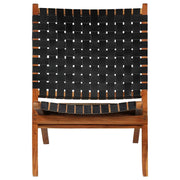 Sedia Pieghevole a Strisce Incrociate Nera in Vera Pelle CFW5733395