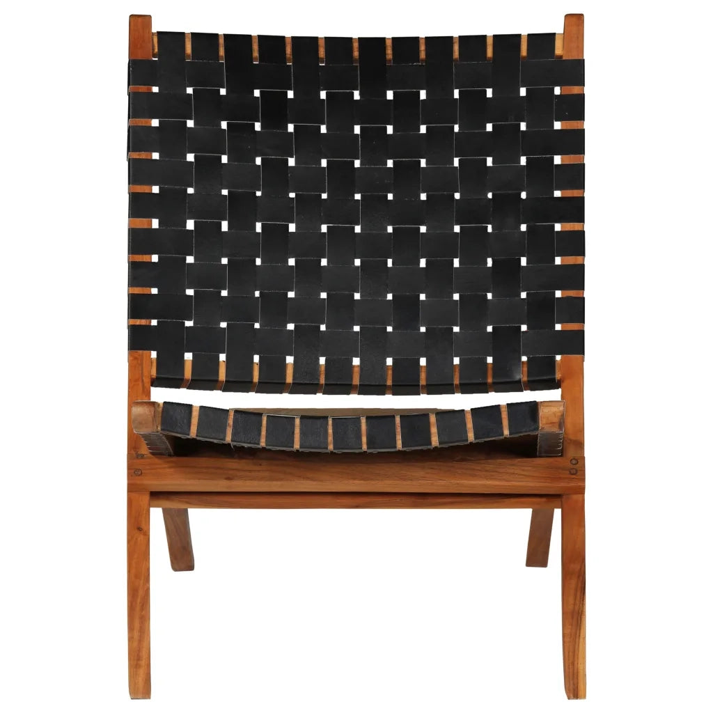 Sedia Pieghevole a Strisce Incrociate Nera in Vera Pelle CFW5733395