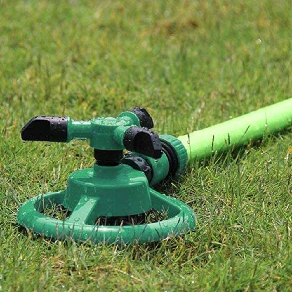 Trade Shop - Irrigatore Da Giardino Spruzzatore Prato Su Base Puntale 3 Braccia 360° Annaffia -