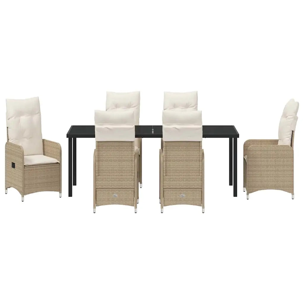 Set da Pranzo per Giardino con cuscino 7 pcs Beige polyrattan 3379658