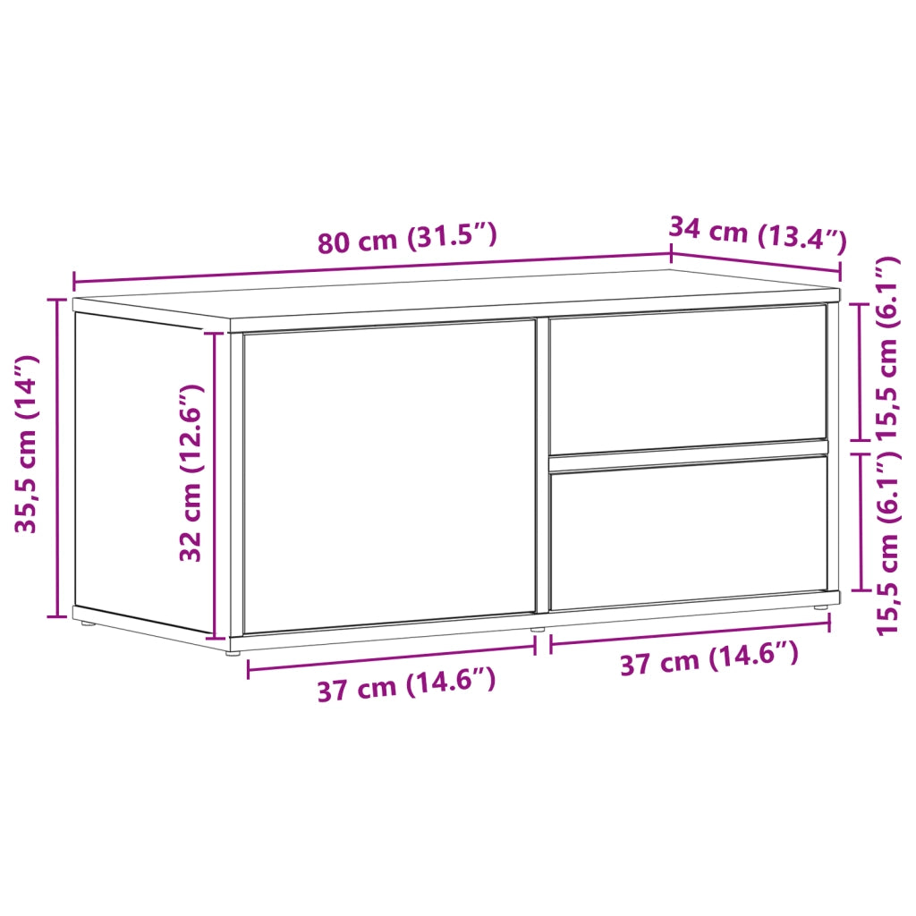 Mobile TV  in rovere artisanale 80x34x35,5 cm in legno ingegnerizzato