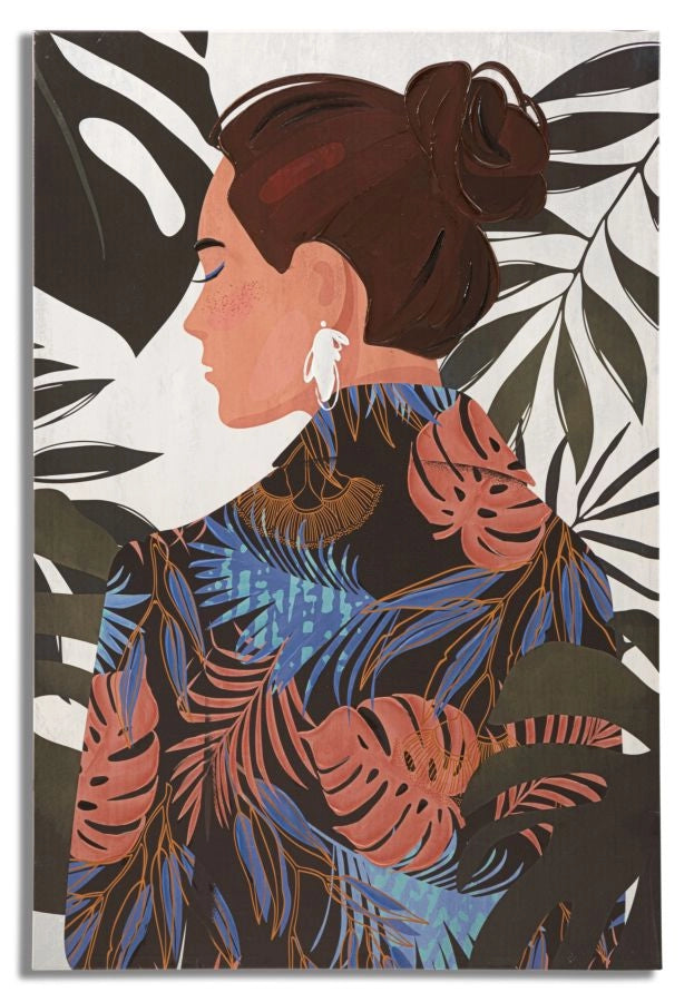 Stampa Dipinta Lady Jungle 2 80x2,8x120 cm in Legno e Tessuto