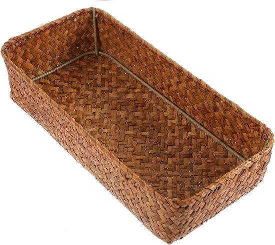 Porta utensili a mano intrecciata in rami di canna - Contenitore di posate per cucina per picnic e piano cottura