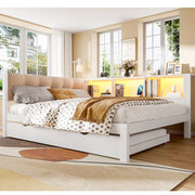 Letto estraibile 140x200 cm con LED; USB e ripiani in legno di pino e MDF bianco