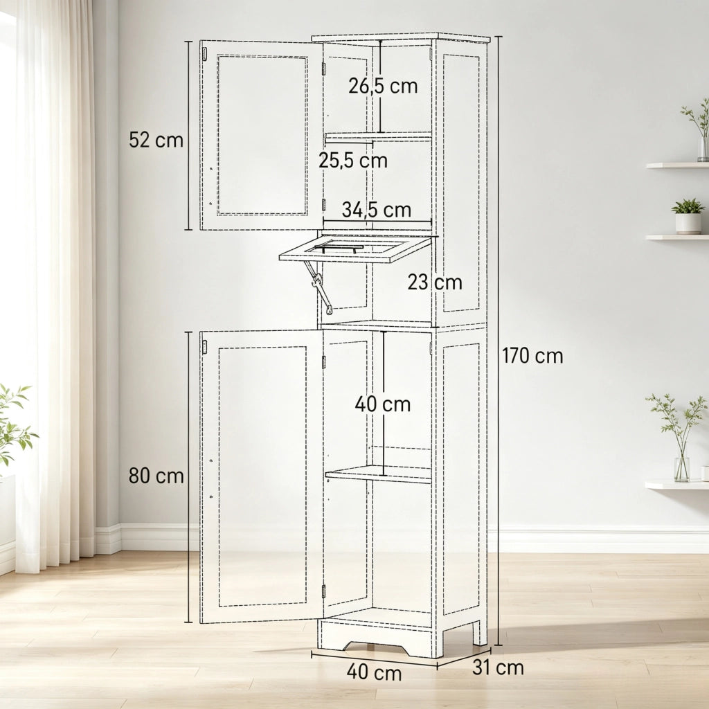 ARMADIO COLONNA BAGNO 40x31x170 cm MDF Bianco con ripiani regolabili