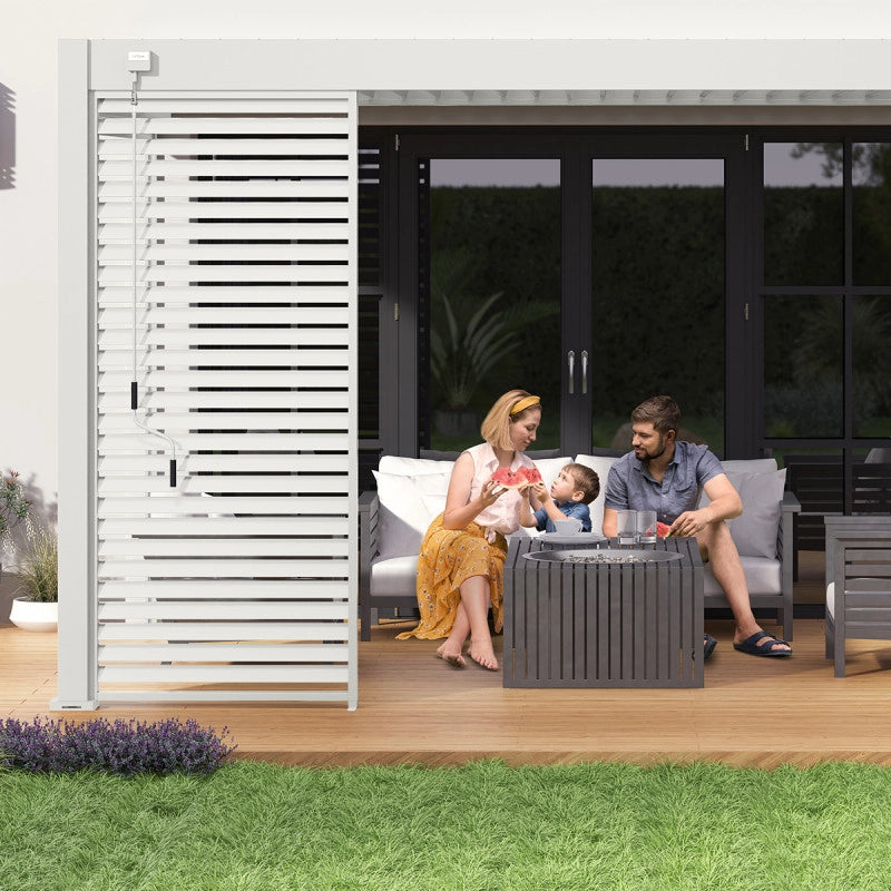 Pergola bioclimatica OmbrÃ©a adossata VS 3x4M Bianco + 1 tenda 4M bianco