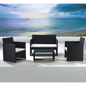 Set Salotto da Giardino Divano + 2 Poltrone + Tavolino Valencia Nero