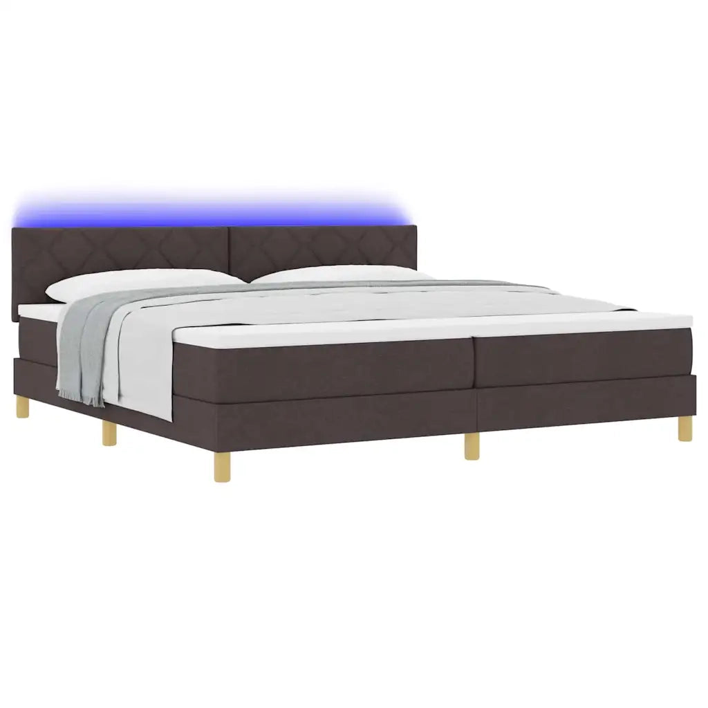Letto a Sorgente LED con led Marrone Scuro 200 x 200 cm Tessuto