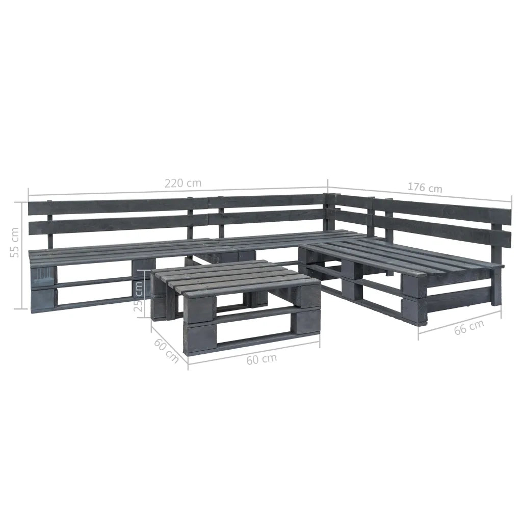 Set Salotto da Giardino 4 pz | Set di Mobili da Esterno Pallet in Legno Grigio