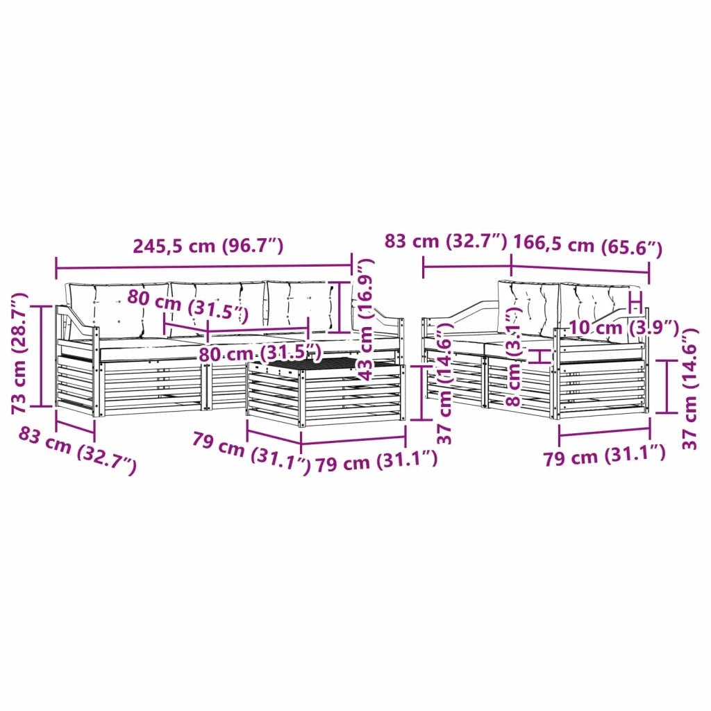 Set di divani da esterno 6 pcs Grigio Naturale e Chiaro 3373036