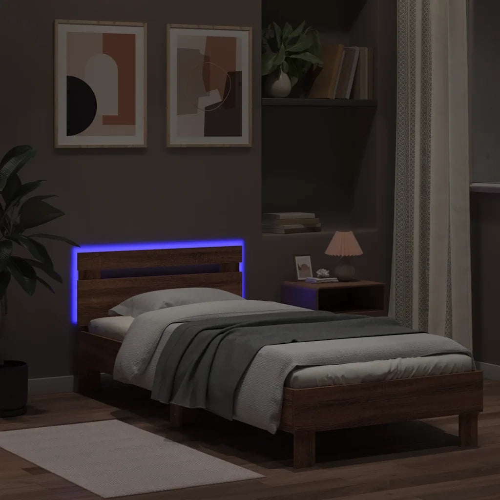 Giroletto con Testiera e LED-Struttura Letto con testiera Rovere Marrone 75x190 cm 891432