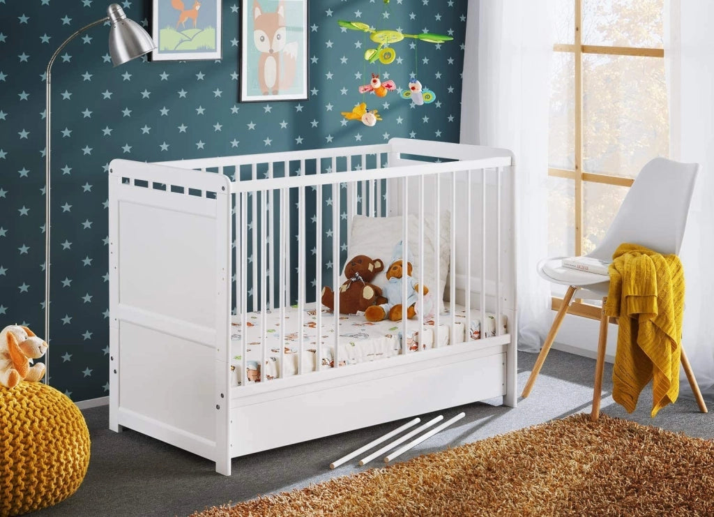 Letto culla con cassetto che si traforma in letto singolo in legno di pino