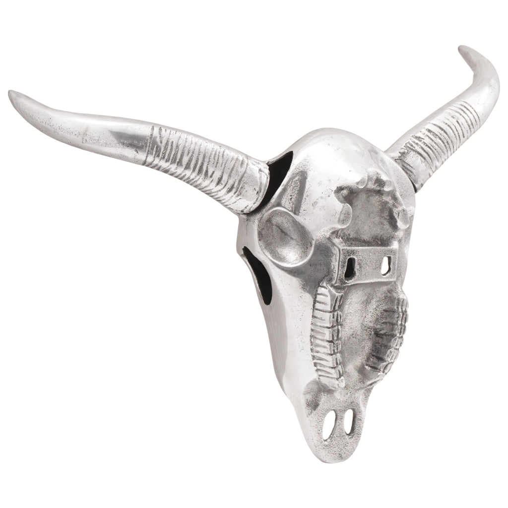 Teschio di Toro da Parete Argento 49x10x36 cm Alluminio