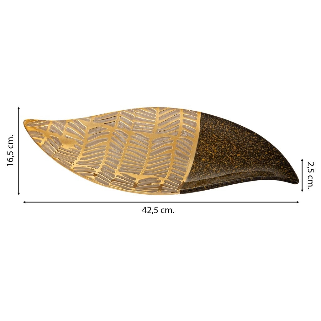 Centrotavola in ceramica dorata 42,5x16,5x2,5h