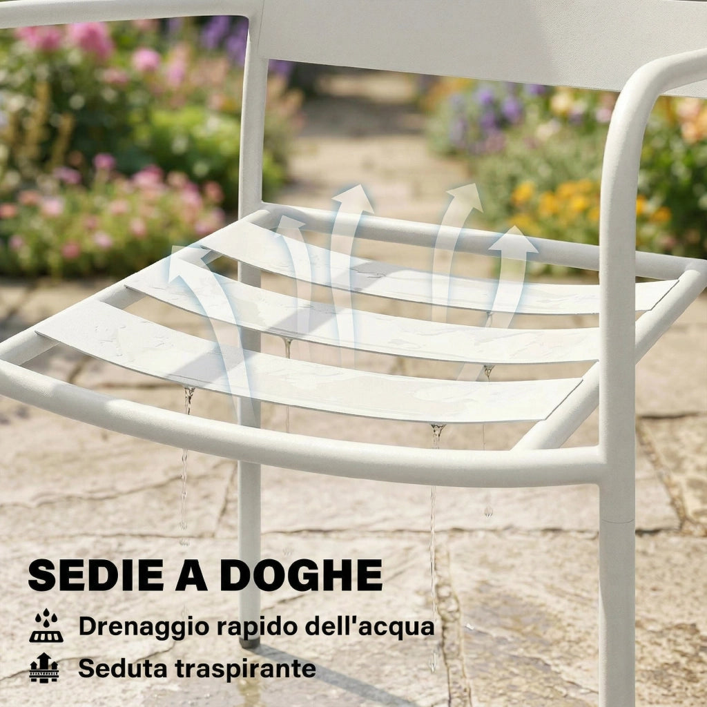 Set Bistr¨° 3 pezzi: tavolino in vetro e 2 sedie, arredo esterno bianco.