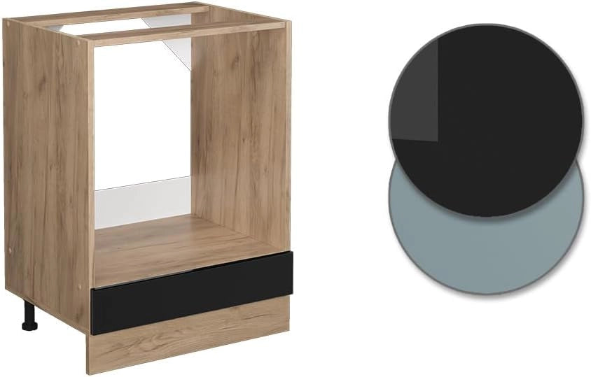 Mobile per forno da incasso R-Line, Nero lucido, 60 cm senza piano di lavoro, per la libera combinazione all'interno di sistemi cucina modulari