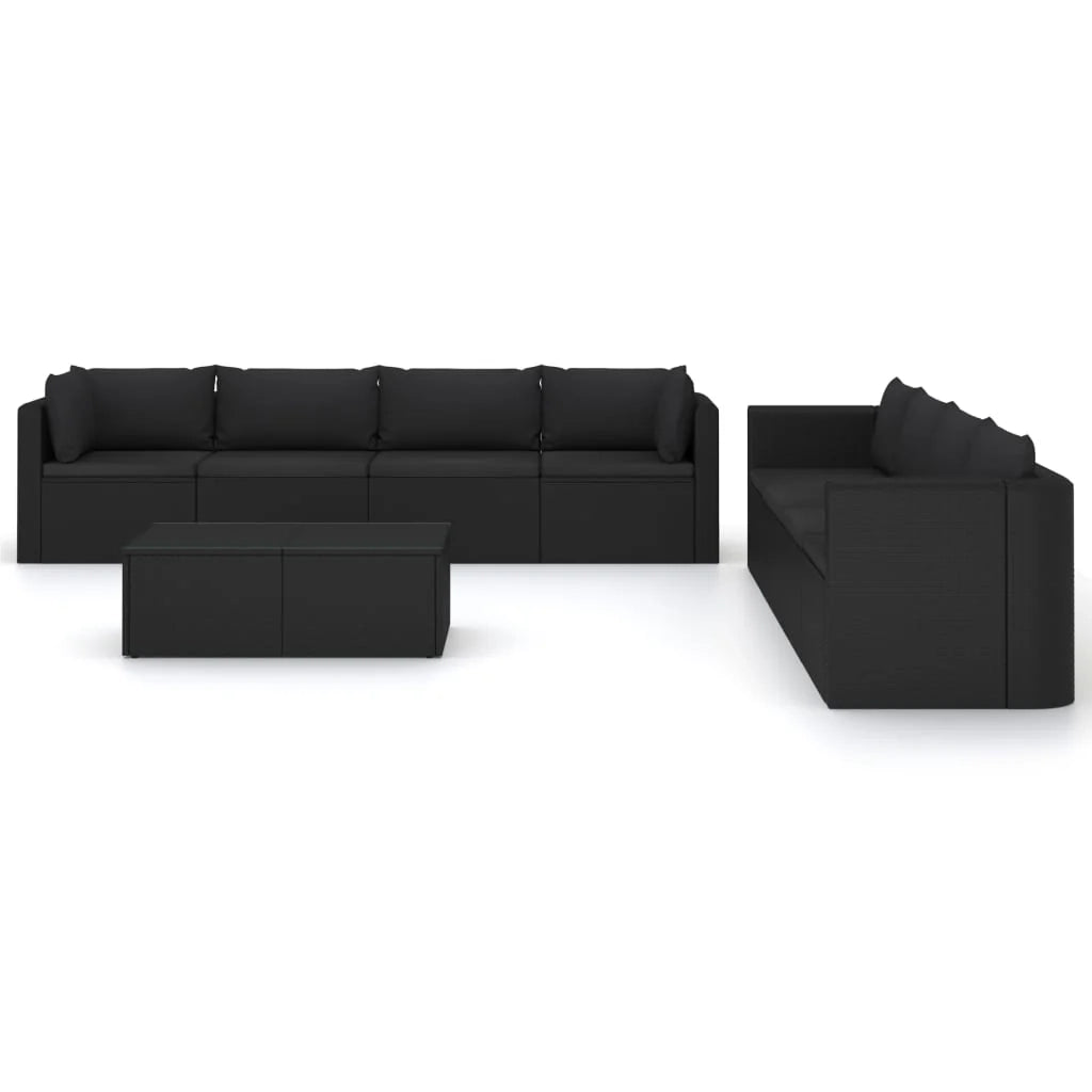 Mobili da giardino mobili da esterno Set di mobili da 9 pezzi con cuscini in resina intrecciata nera 02_0018153