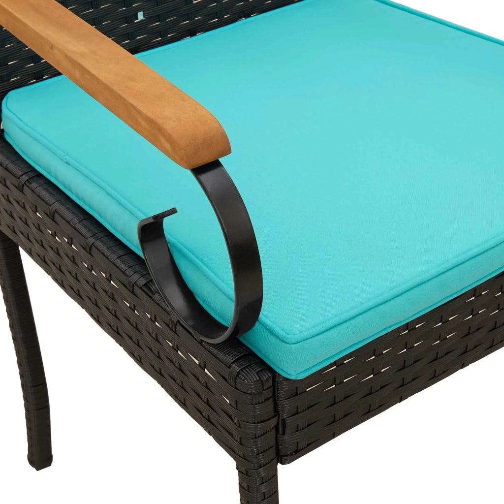 Sedie da giardino 4 pcs Nero e Turchese Polyrattan e acacia
