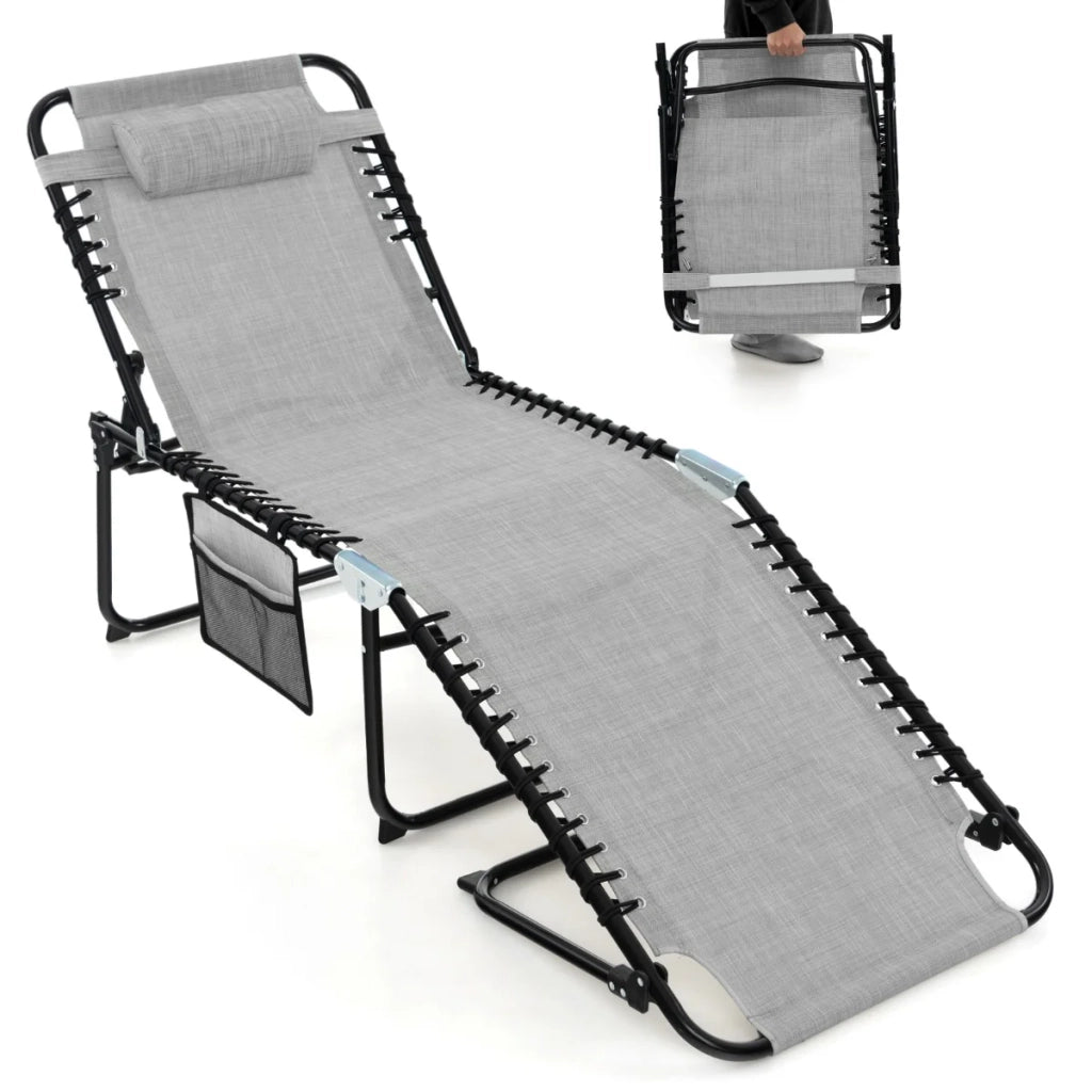 Chaise longue pieghevole 189 x 59 x 40 cm schienale regolabile in 4 posizioni design leggero e portatile in tessuto grigio 20_0011253