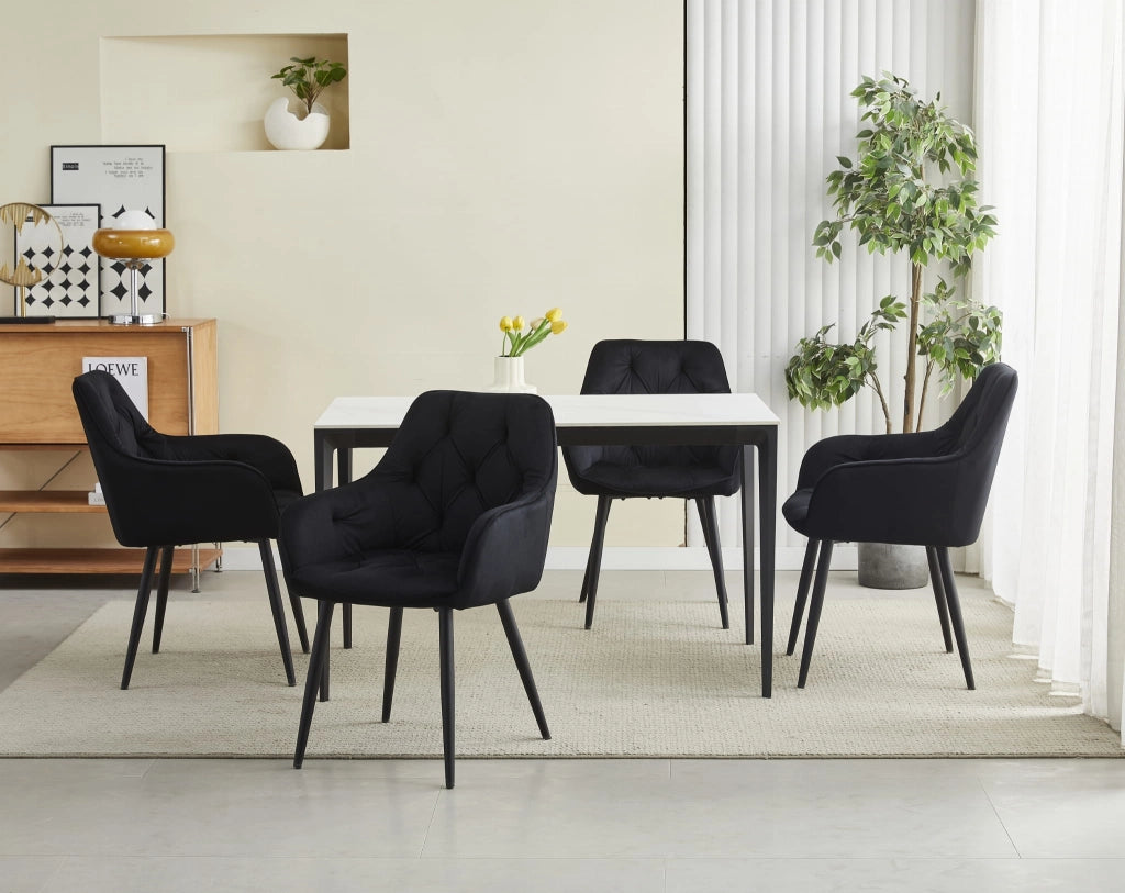 Sedie da pranzo Valora LUKK - Velluto nero con gambe nere x 2