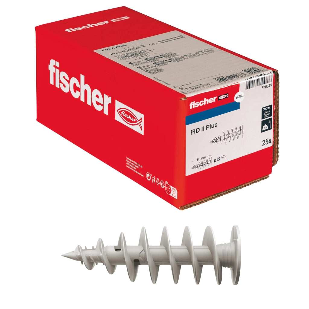 Tassello per Pannelli Isolanti Ø Foro 28 Lungh. Fischer Fid 25 Pezzi 80 mm