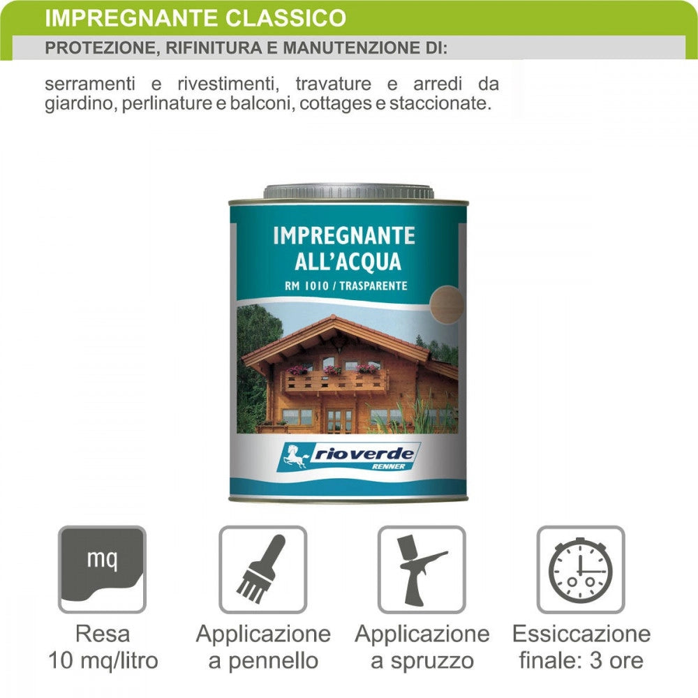 Renner rm 750ml impregnante ecologico base acqua per esterni ed interni, colori disponibili  noce scuro