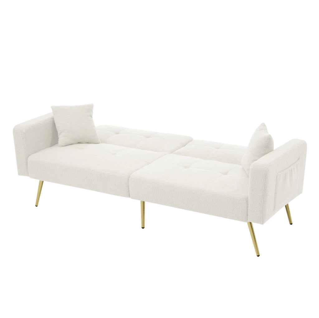 Divano letto 175x64x72 cm con schienale regolabile e tasche laterali in sherpa bianco