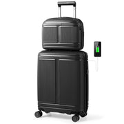 Set di bagagli da 2 pezzi con valigia da 20"e casetta da trucco da 14"-Bagaglio in materiale PP rigido leggero con porta USB Nero