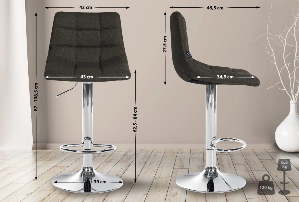 Sgabello Jerry in tessuto grigio scuro,cromo
