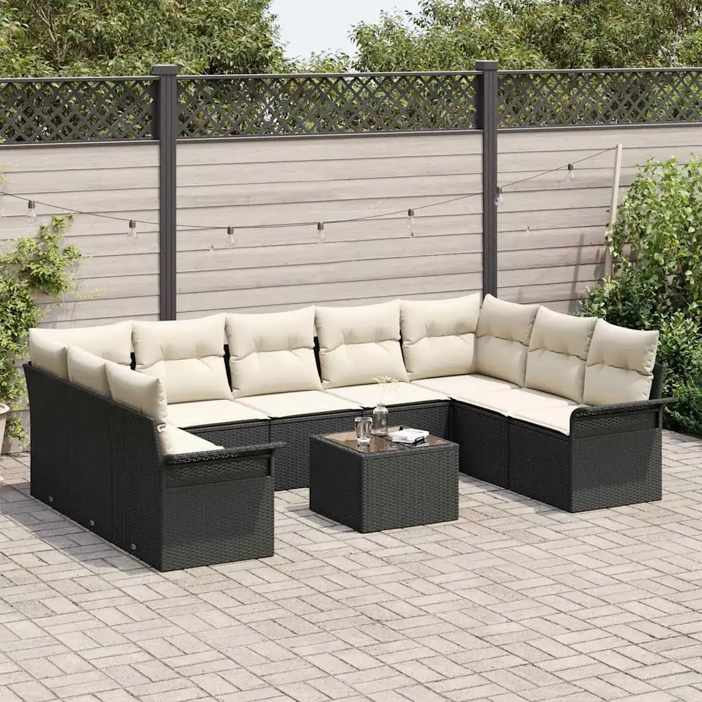 Set Divano da Giardino con cuscino 10 pcs Nero polyrattan